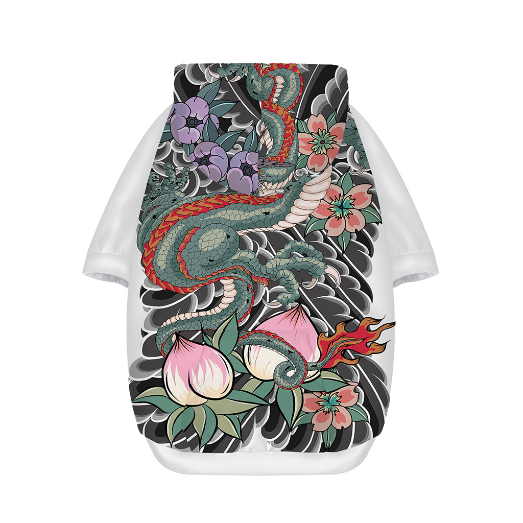 Green Japanese Dragon Tattoo Print Dog Zip Up Hoodie