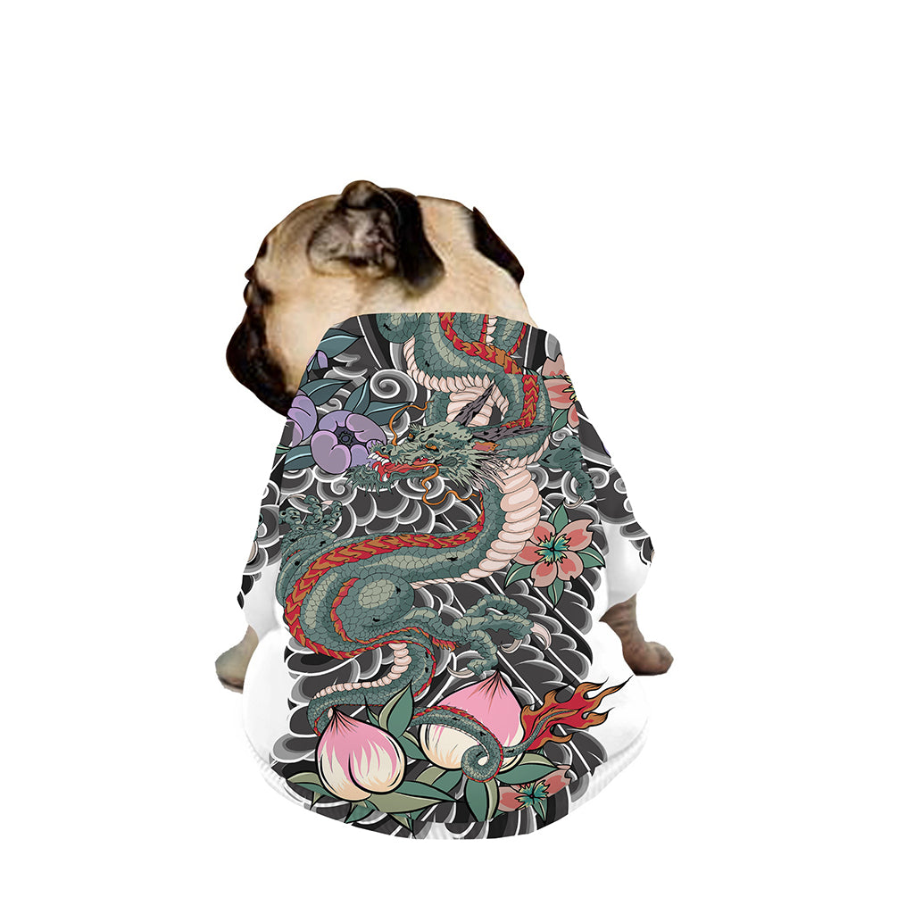 Green Japanese Dragon Tattoo Print Dog Zip Up Jacket