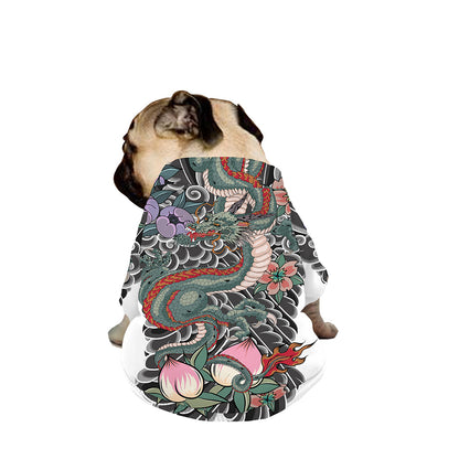 Green Japanese Dragon Tattoo Print Dog Zip Up Jacket