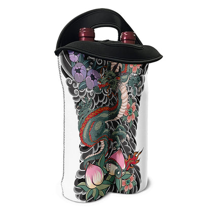 Green Japanese Dragon Tattoo Print Double Neoprene Wine Tote