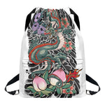 Green Japanese Dragon Tattoo Print Drawstring Backpack