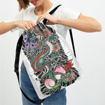 Green Japanese Dragon Tattoo Print Drawstring Backpack