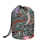 Green Japanese Dragon Tattoo Print Drawstring Makeup Bag