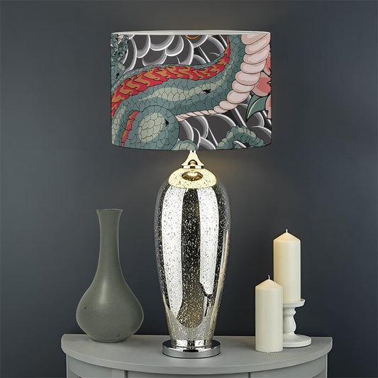 Green Japanese Dragon Tattoo Print Drum Lamp Shade