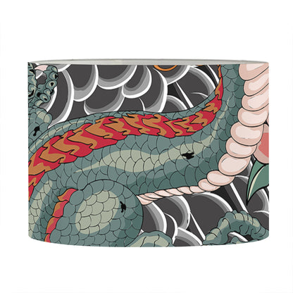 Green Japanese Dragon Tattoo Print Drum Lamp Shade