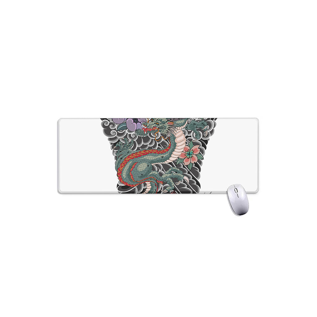 Green Japanese Dragon Tattoo Print Extended Mouse Pad