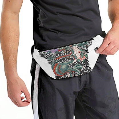 Green Japanese Dragon Tattoo Print Fanny Pack