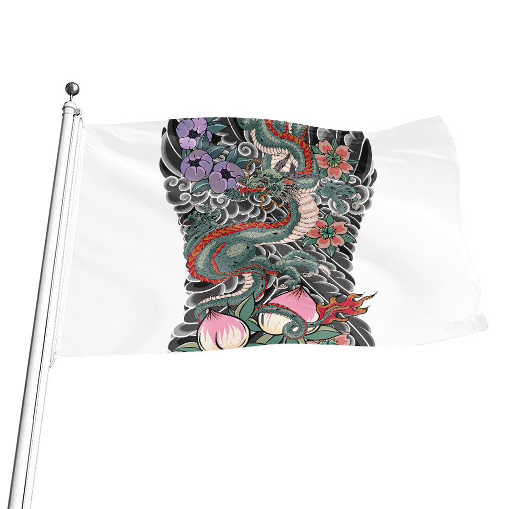 Green Japanese Dragon Tattoo Print Flag