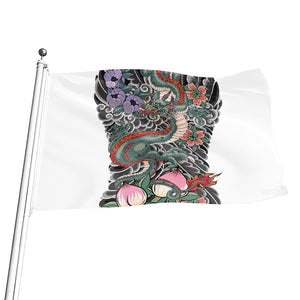 Green Japanese Dragon Tattoo Print Flag