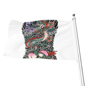 Green Japanese Dragon Tattoo Print Flag