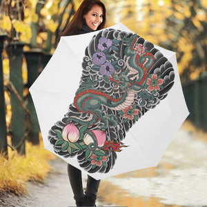 Green Japanese Dragon Tattoo Print Foldable Umbrella