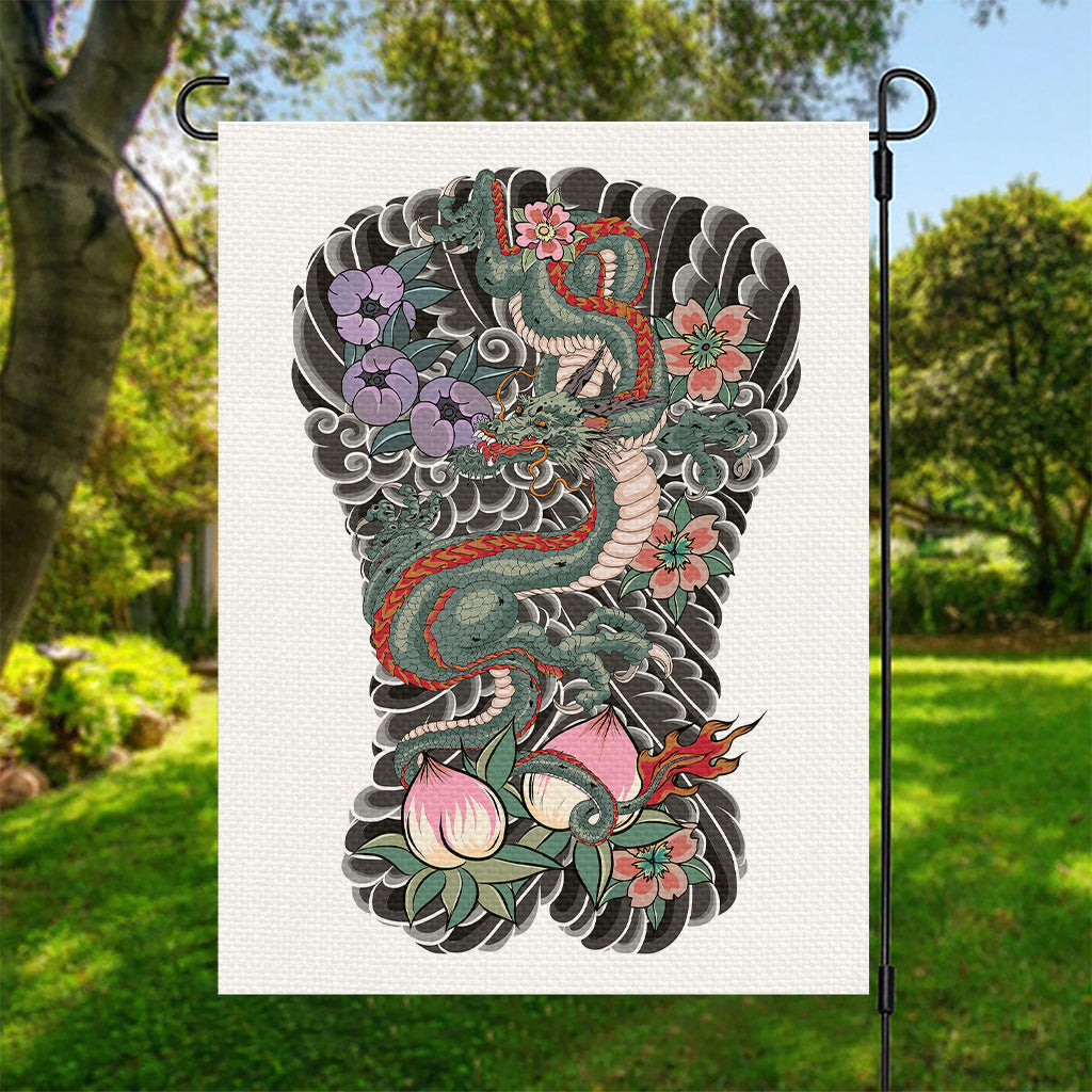 Green Japanese Dragon Tattoo Print Garden Flag