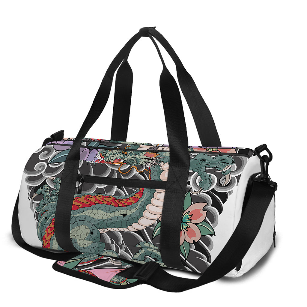 Green Japanese Dragon Tattoo Print Gym Bag