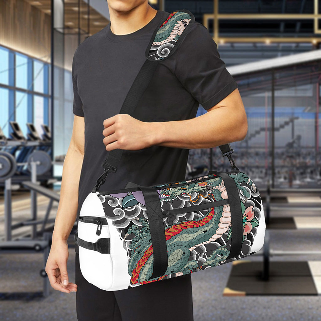 Green Japanese Dragon Tattoo Print Gym Bag