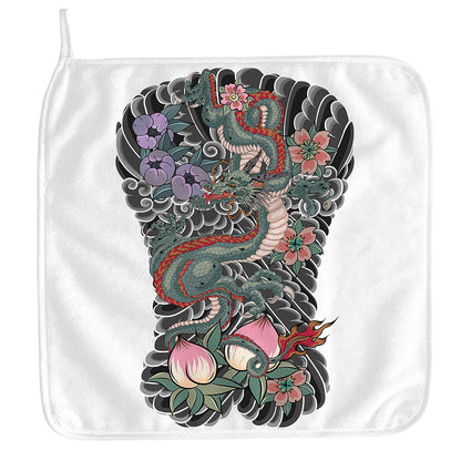 Green Japanese Dragon Tattoo Print Hand Towel