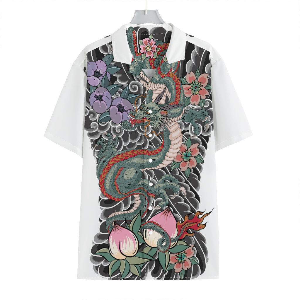 Green Japanese Dragon Tattoo Print Hawaiian Shirt