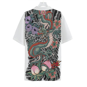 Green Japanese Dragon Tattoo Print Hawaiian Shirt