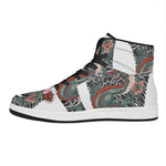 Green Japanese Dragon Tattoo Print High Top Leather Sneakers