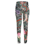 Green Japanese Dragon Tattoo Print High-Waisted Pocket Leggings