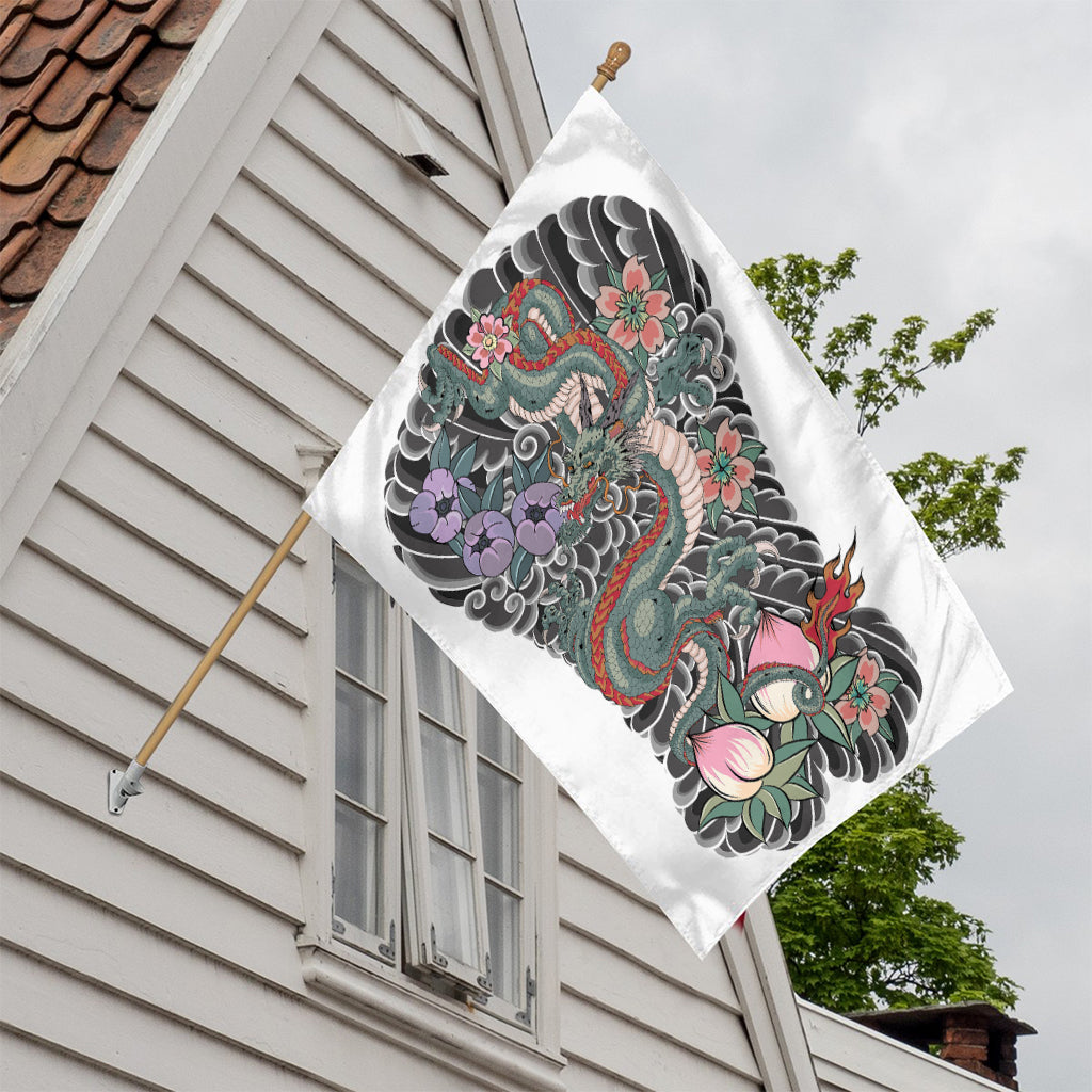 Green Japanese Dragon Tattoo Print House Flag