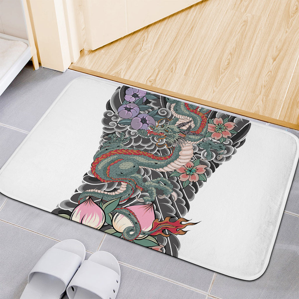 Green Japanese Dragon Tattoo Print Indoor Door Mat