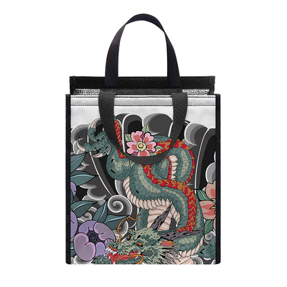 Green Japanese Dragon Tattoo Print Insulated Lunch Tote