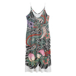 Green Japanese Dragon Tattoo Print Jersey Midi Cami Dress