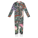 Green Japanese Dragon Tattoo Print Jumpsuit