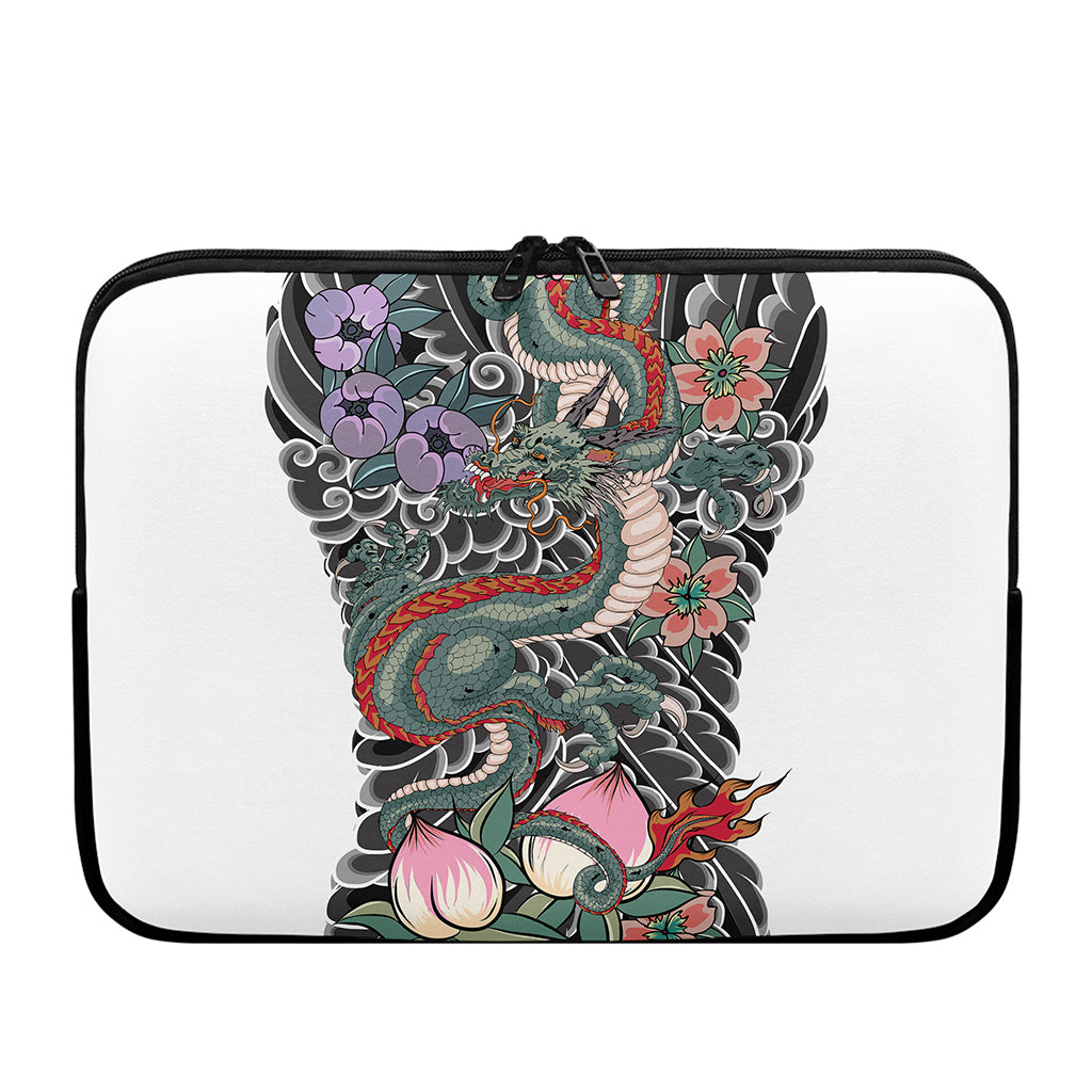 Green Japanese Dragon Tattoo Print Laptop Sleeve