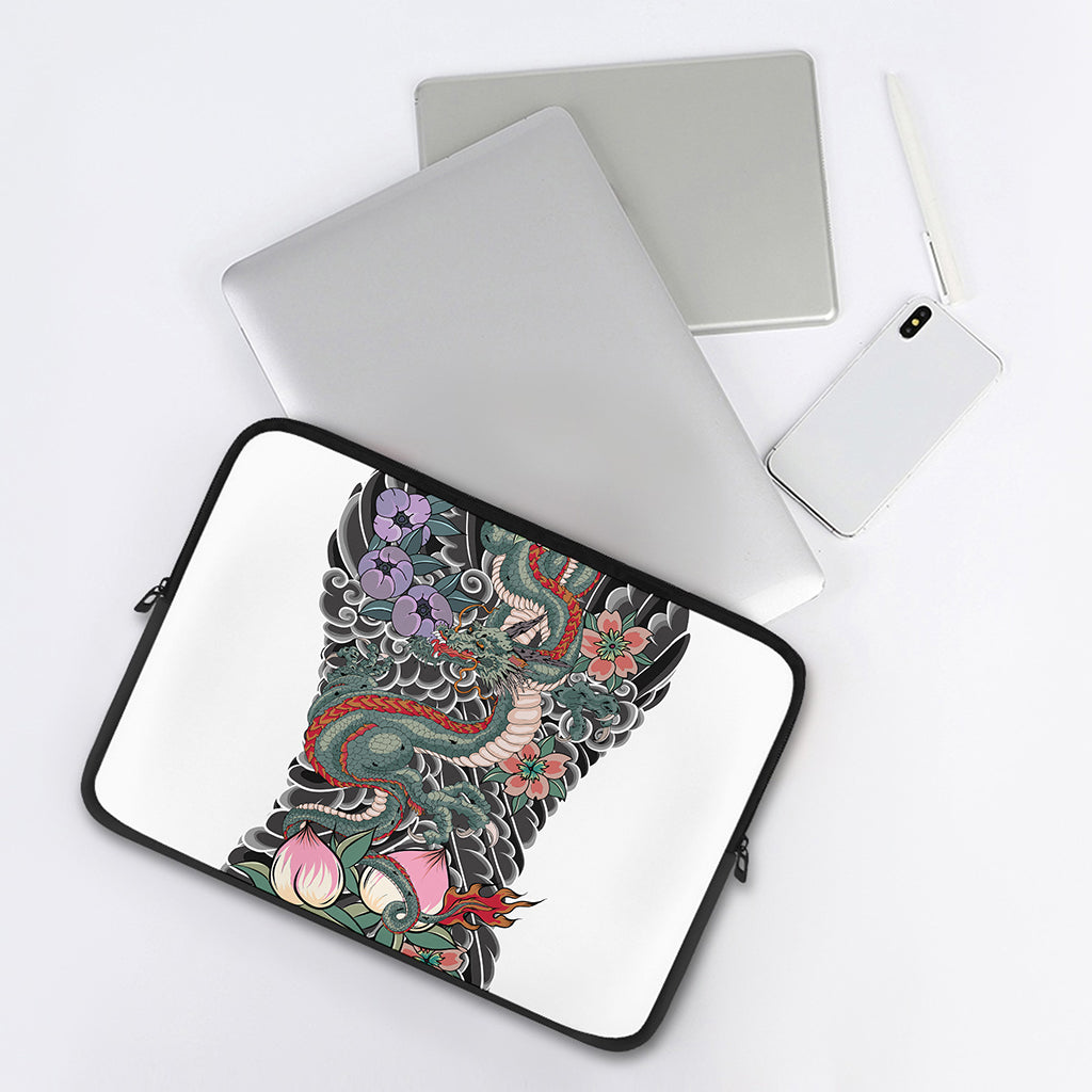 Green Japanese Dragon Tattoo Print Laptop Sleeve