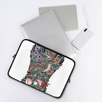 Green Japanese Dragon Tattoo Print Laptop Sleeve