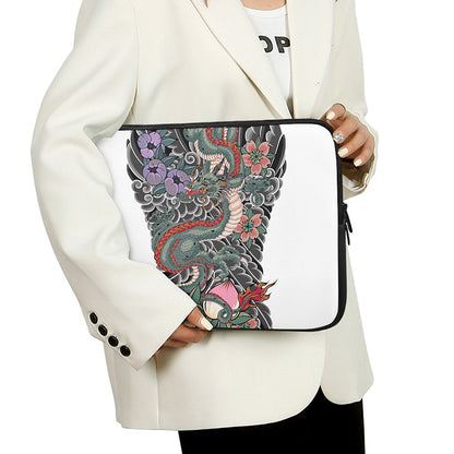 Green Japanese Dragon Tattoo Print Laptop Sleeve
