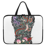 Green Japanese Dragon Tattoo Print Laptop Sleeve With Handle