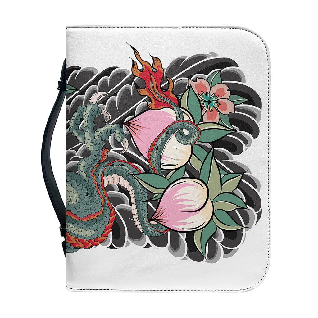 Green Japanese Dragon Tattoo Print Leather Bible Cover