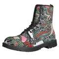 Green Japanese Dragon Tattoo Print Lace-Up Boots