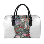 Green Japanese Dragon Tattoo Print Leather Duffle Bag