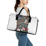 Green Japanese Dragon Tattoo Print Leather Duffle Bag