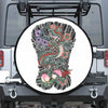 Green Japanese Dragon Tattoo Print Leather Spare Tire Cover