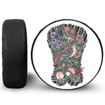 Green Japanese Dragon Tattoo Print Leather Spare Tire Cover