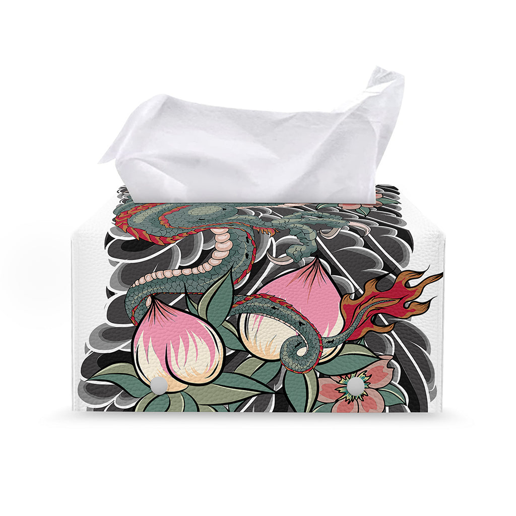 Green Japanese Dragon Tattoo Print Leather Tissue Box Cover