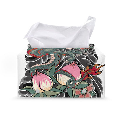 Green Japanese Dragon Tattoo Print Leather Tissue Box Cover