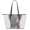 Green Japanese Dragon Tattoo Print Leather Tote Bag