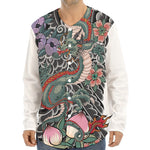 Green Japanese Dragon Tattoo Print Long Sleeve Baseball Jersey