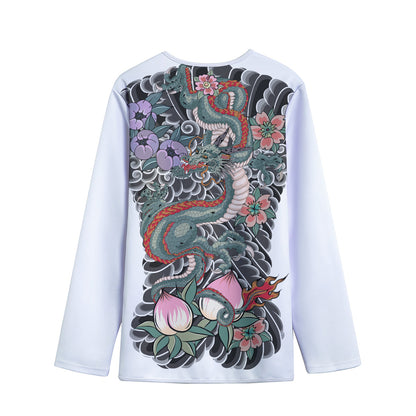 Green Japanese Dragon Tattoo Print Long Sleeve Short Coat