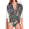 Green Japanese Dragon Tattoo Print Long Sleeve Swimsuit