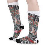 Green Japanese Dragon Tattoo Print Long Socks
