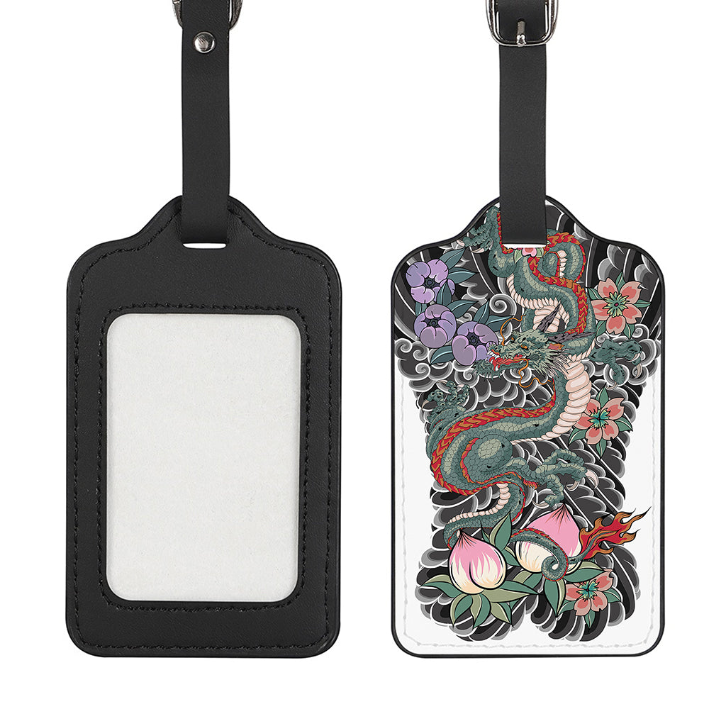 Green Japanese Dragon Tattoo Print Luggage Tag