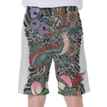 Green Japanese Dragon Tattoo Print Men's Beach Shorts