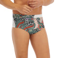 Green Japanese Dragon Tattoo Print Men's Briefs