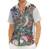 Green Japanese Dragon Tattoo Print Men's Deep V-Neck Shirt